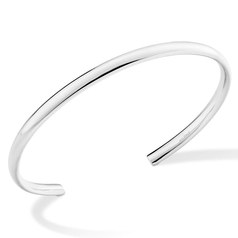 Miabella 925 Sterling Silver or 18K Gold Plated 925 Sterling Silver Italian 4mm Open Cuff Polished Bangle Bracelet for Women Adjustable 7.25 to 7.5 Inch Made in Italy (Sterling-Silver) - Image 2